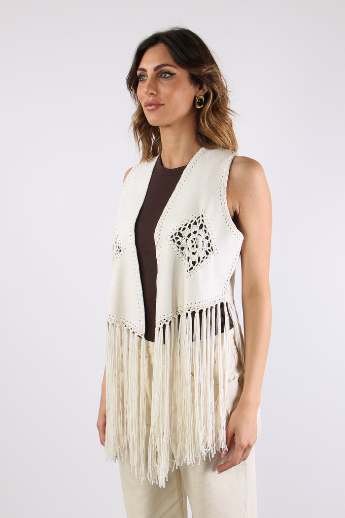 Gilet  Frange Ricami Natural-3