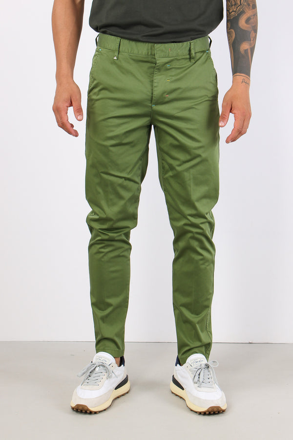 Pantalone Chino Rasatello Verde Scuro-2