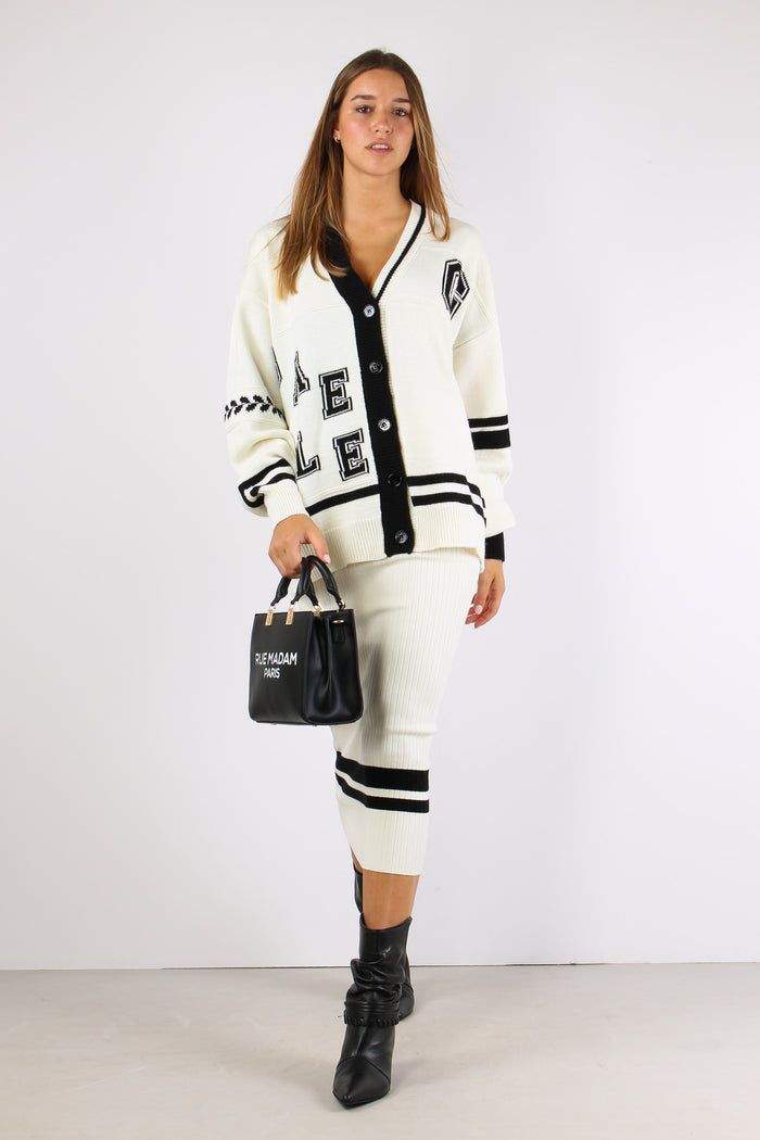 Cardigan College Bicolore Off White