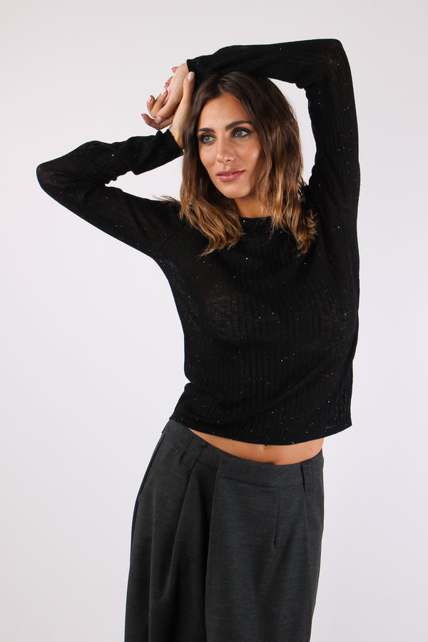 Maglia Girocollo Inserto Paill Nero