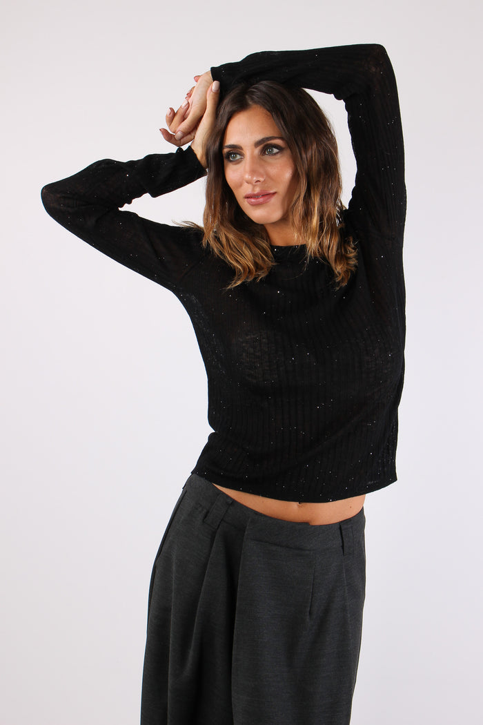 Maglia Girocollo Inserto Paill Nero