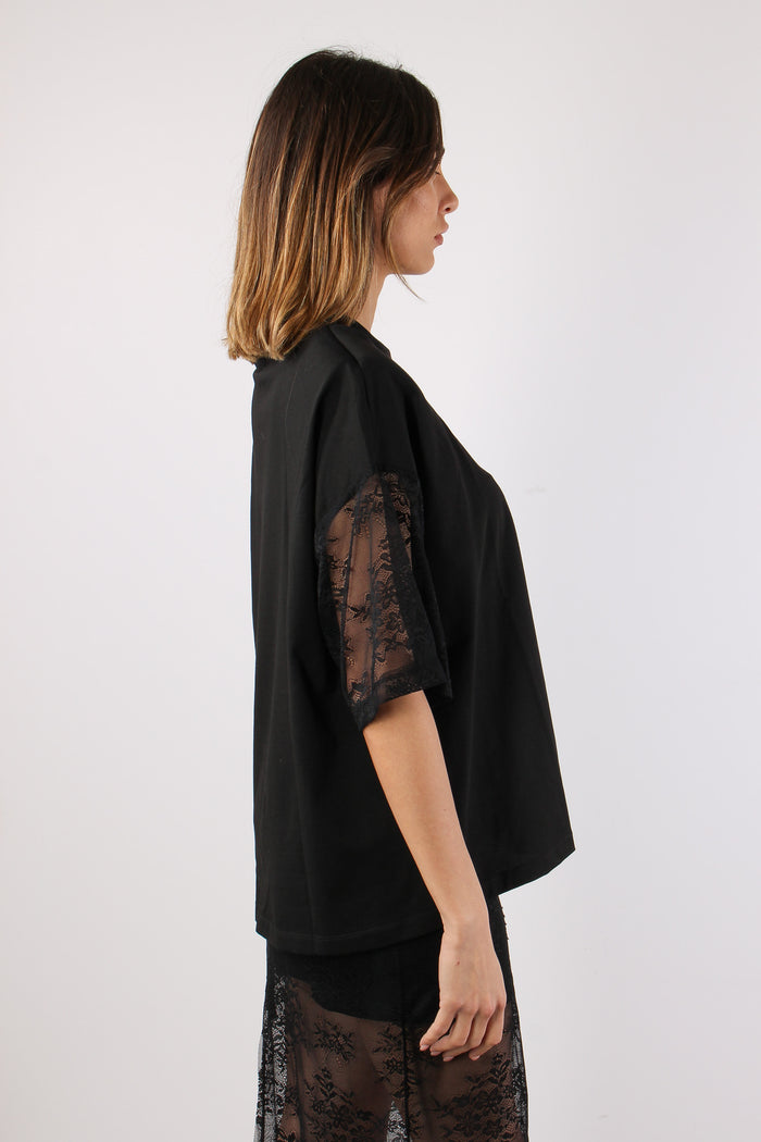 T-shirt M/m Spalline Pizzo Nero-6