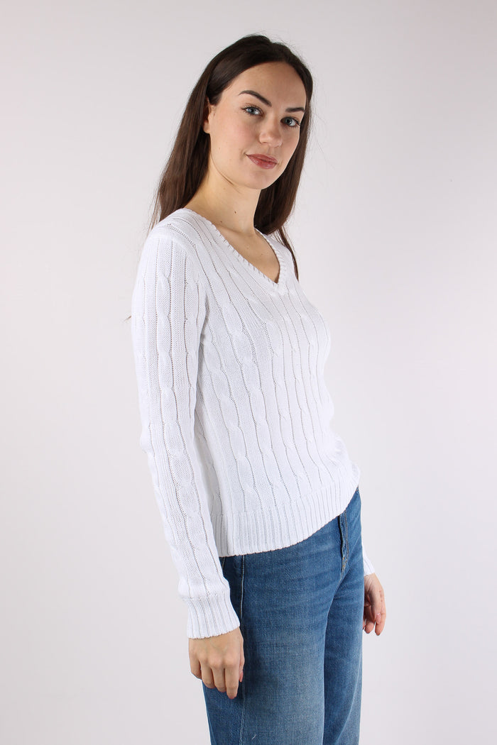 Pullover Trecce Scollo V White-6