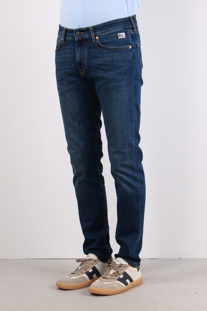 Denim Slim Cuciture Contrasto Denim Scuro-2