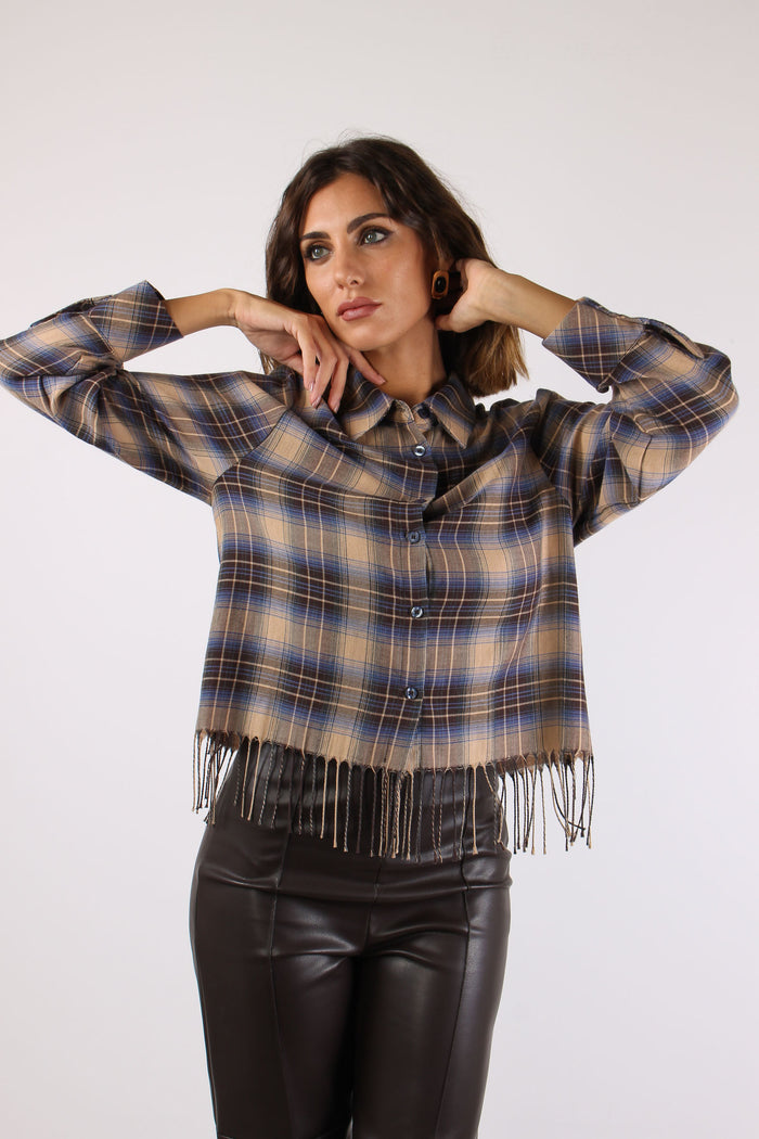 Camicia Scozzese Frange Beige/blu-7