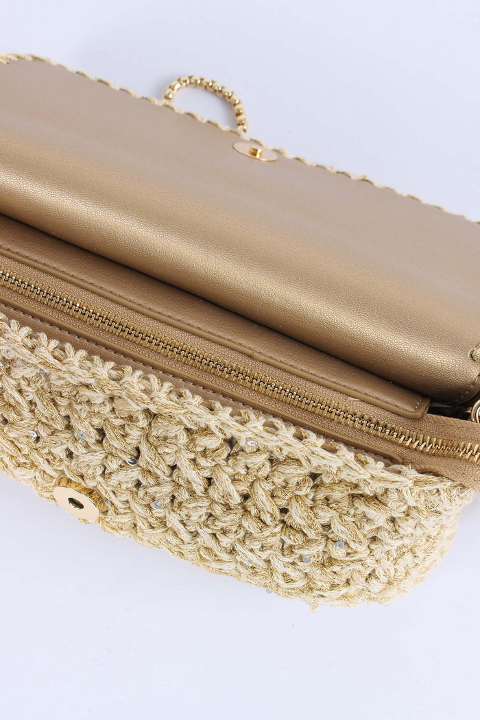 Greta Pochette Crochet Laminat Oro-4