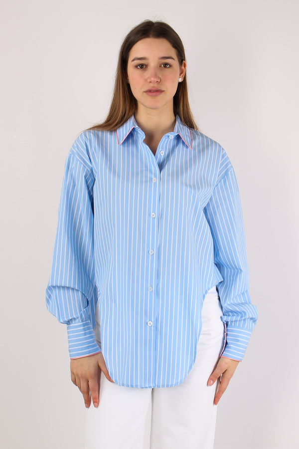 Camicia Over Piping Contrasto Azzurro/bianco