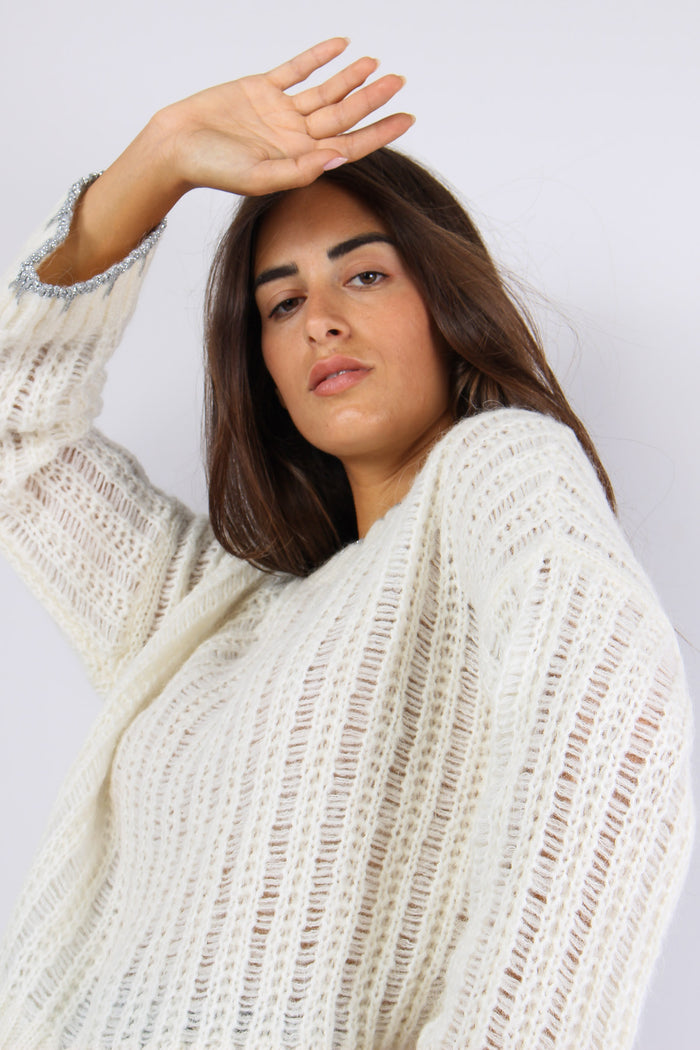 Jonan Maglia Traforata Banda L Latte-3