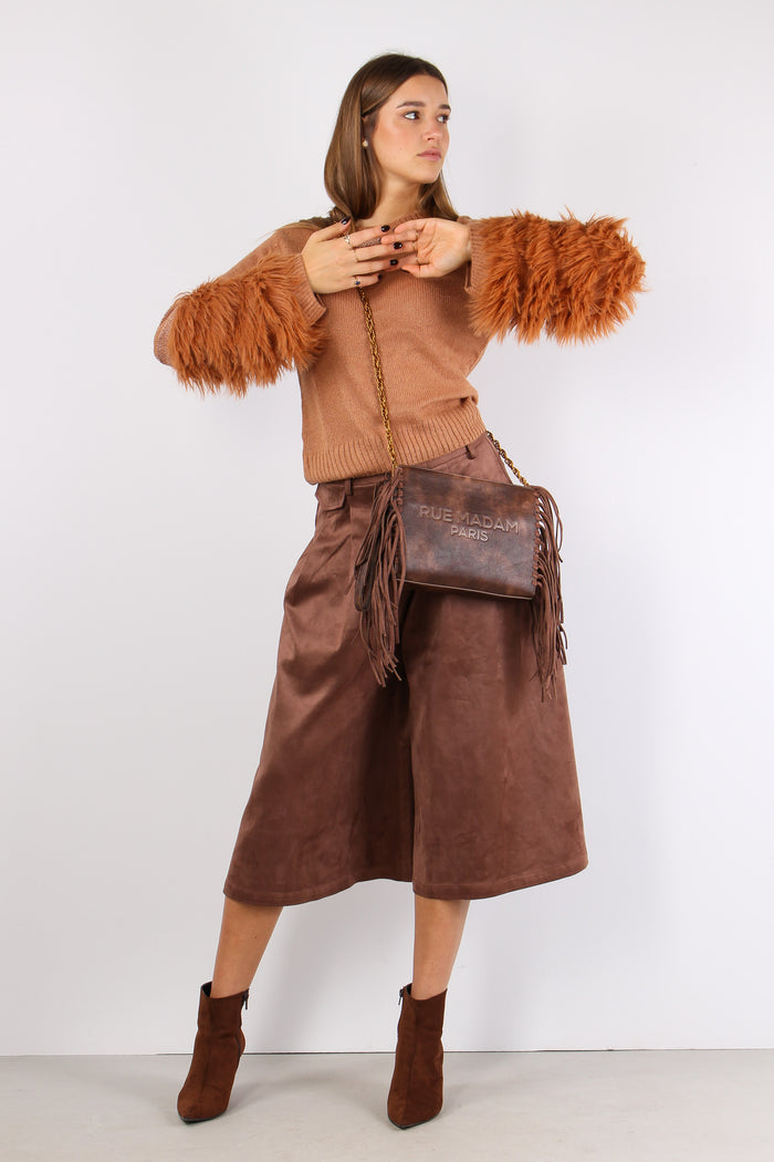 Maglia Manica Frange Inserto L Camel-3