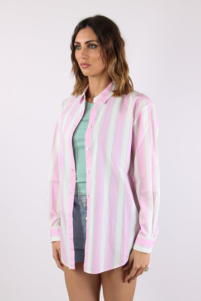 Camicia Cotone Riga Grossa Bianco/rosa-3