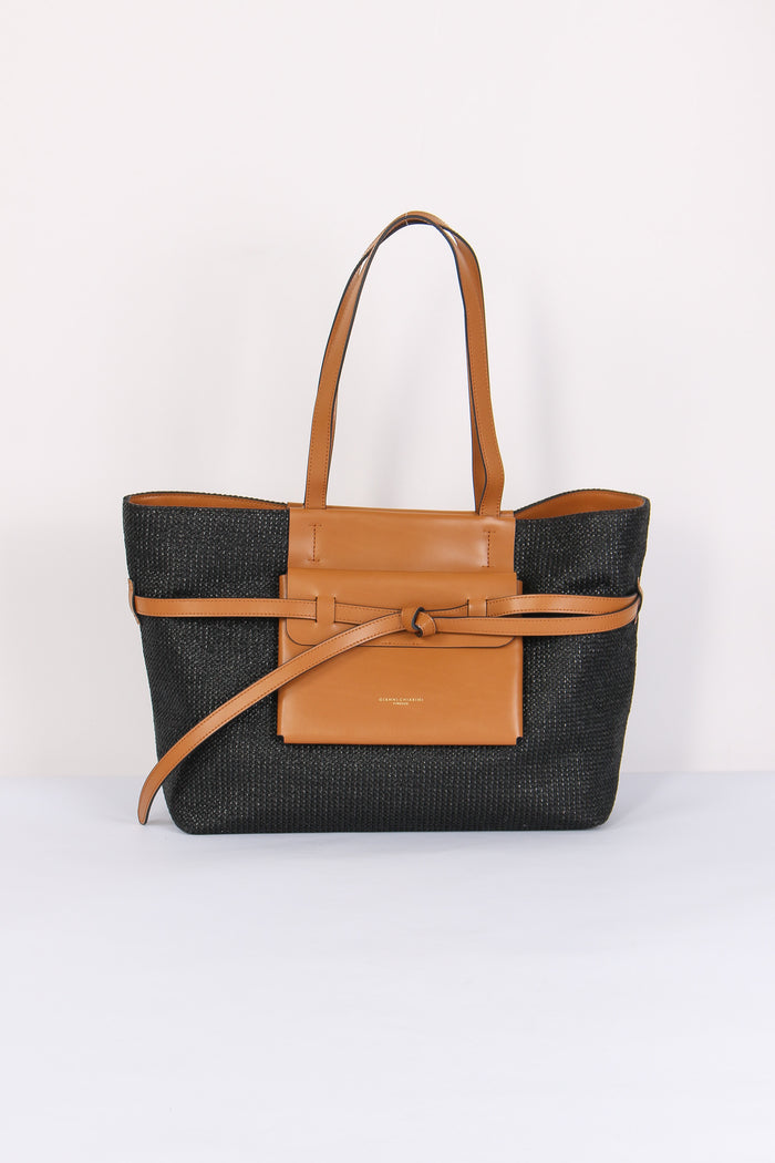 Belty Shopping Rafia Nero/cuoio