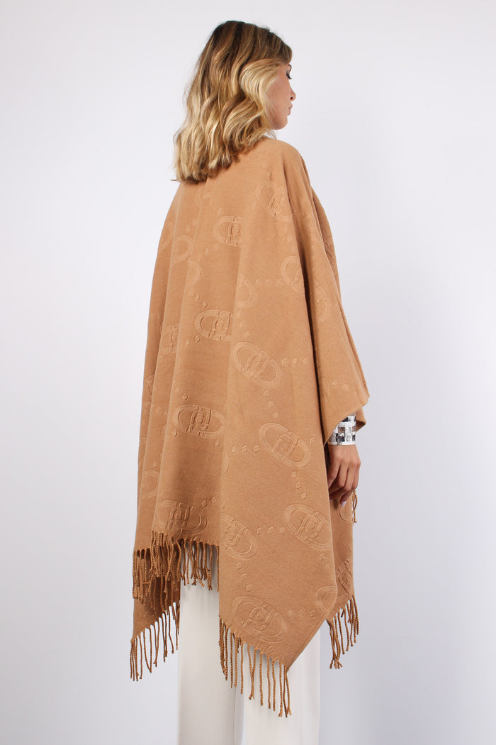 Poncho Check Aniamlier Cammello-5