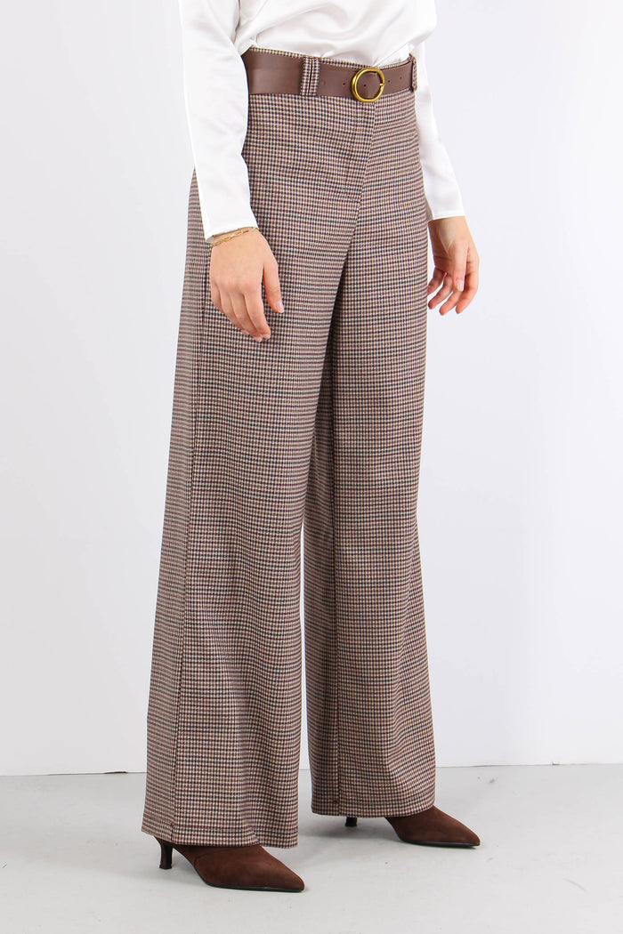 Pantalone Palazzo Check Cintur Bordeuax/cammello-6