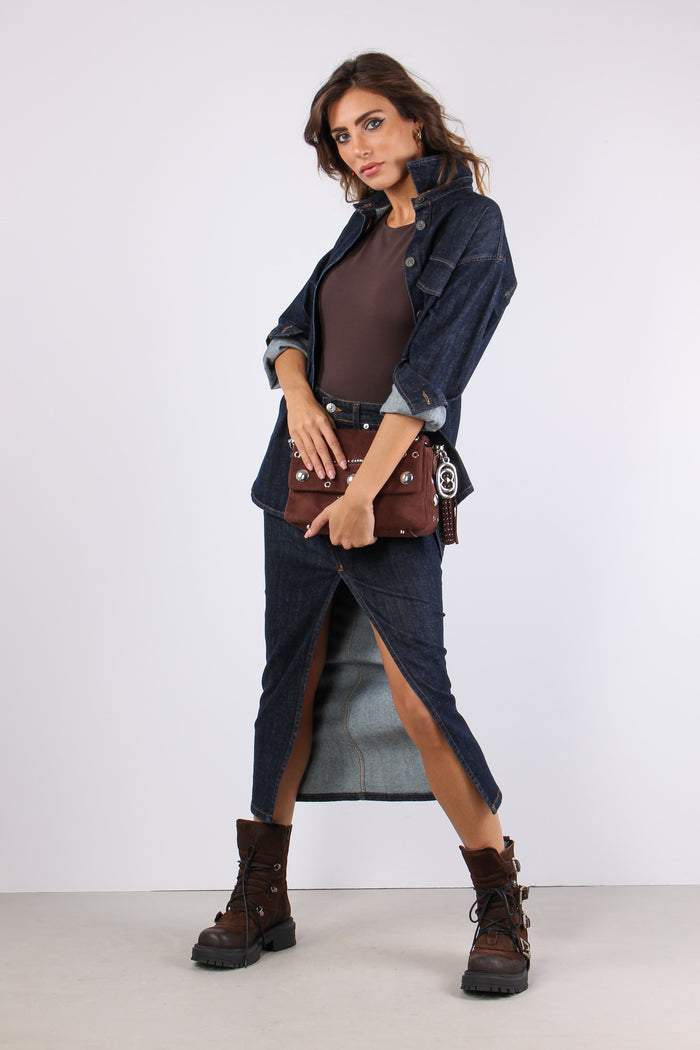 Gonna Denim Spacco Denim Scuro-5