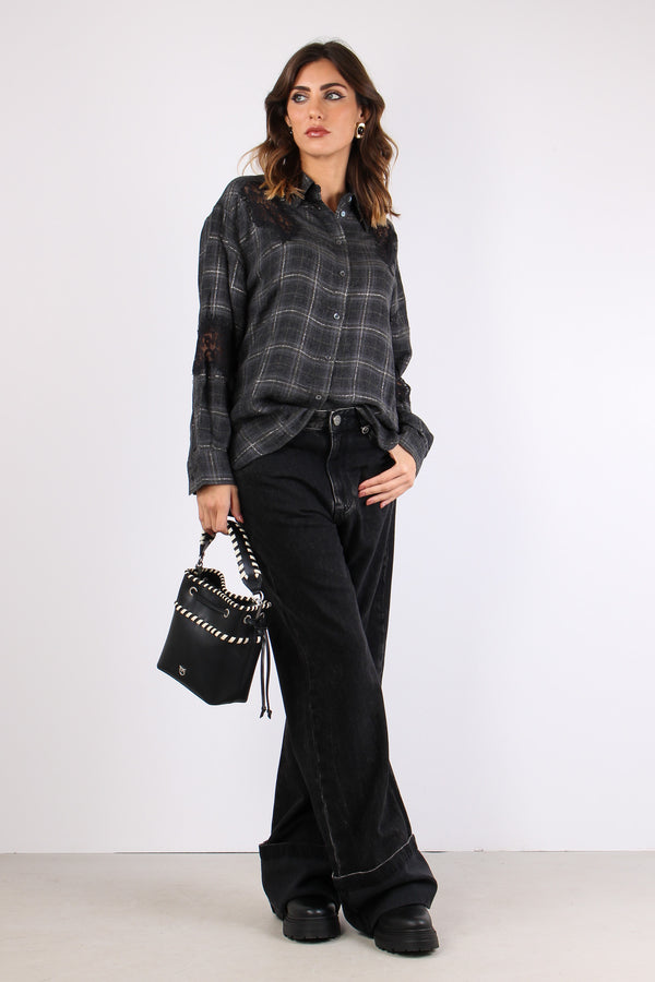 Reina Camicia Check Pizzo Multi Grigio