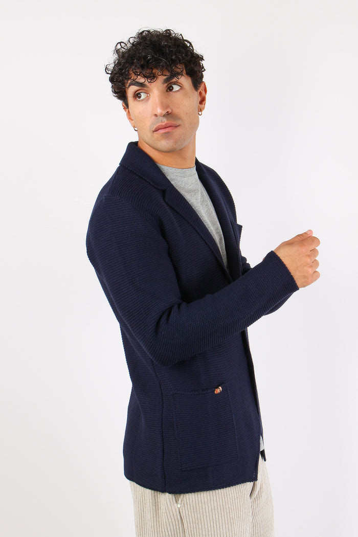 Giacca In Maglia Tasche Blu-7