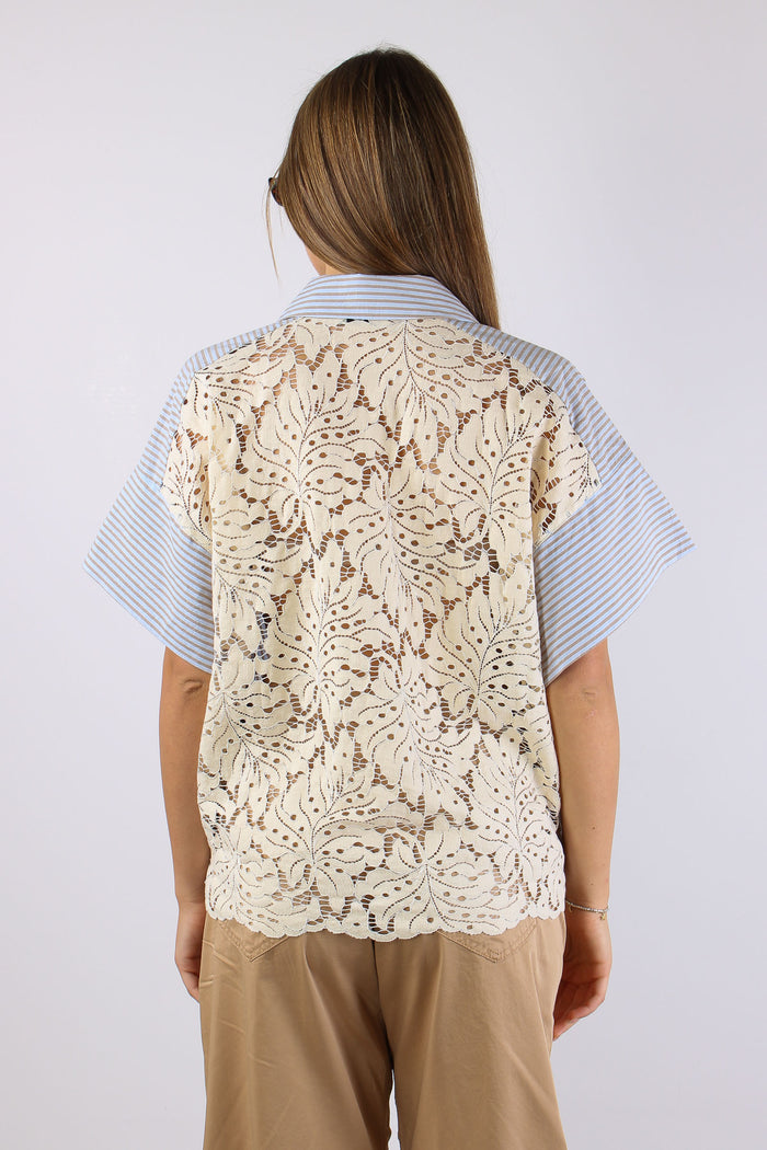 Camicia Over Bastonetto Pizzo Azzurro/beige-4