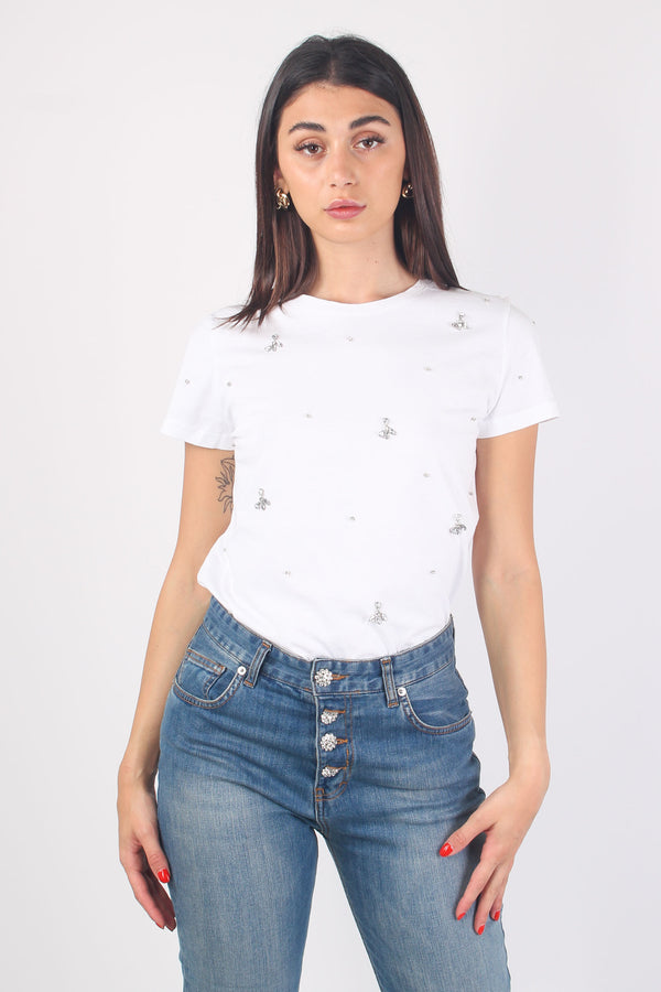 T-shirt Applicazioni Fiore Bianco-2