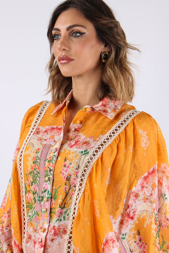 Camicia Cropped Manica Ampia Arancio-10