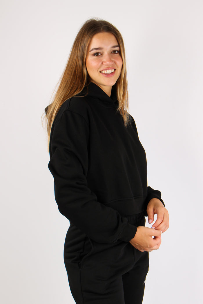 Felpa Corta Cappuccio Nero-5