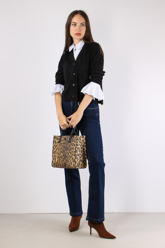 Cardigan Over Viscosa Lana Nero-7