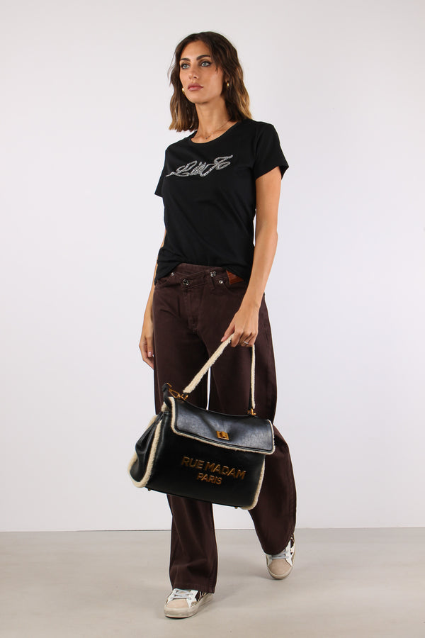 T-shirt Logo Strass Nero Liujo
