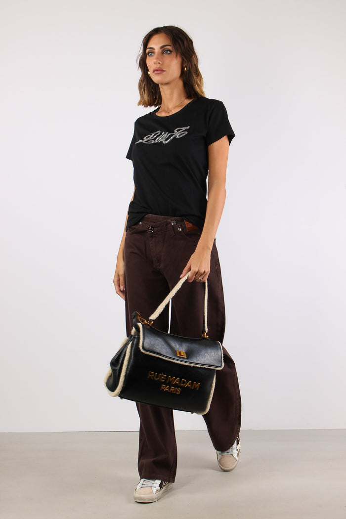 T-shirt Logo Strass Nero Liujo