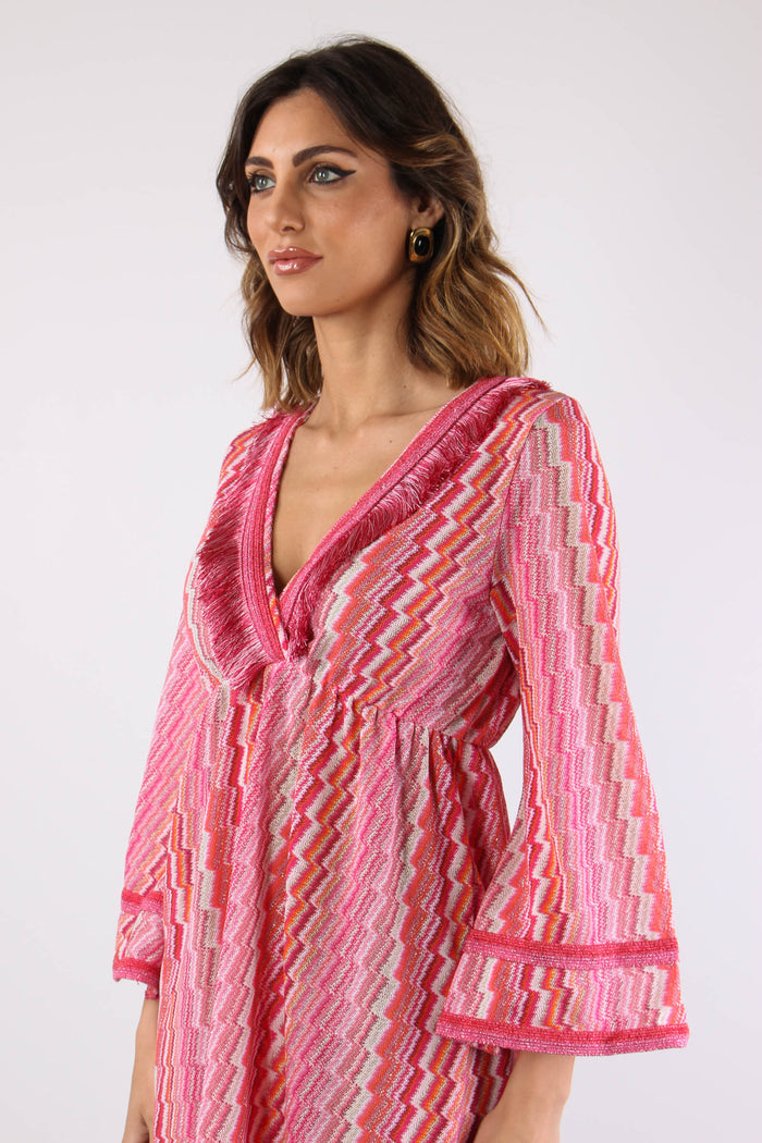 Abito Corto Frange Electric Fuxia-8