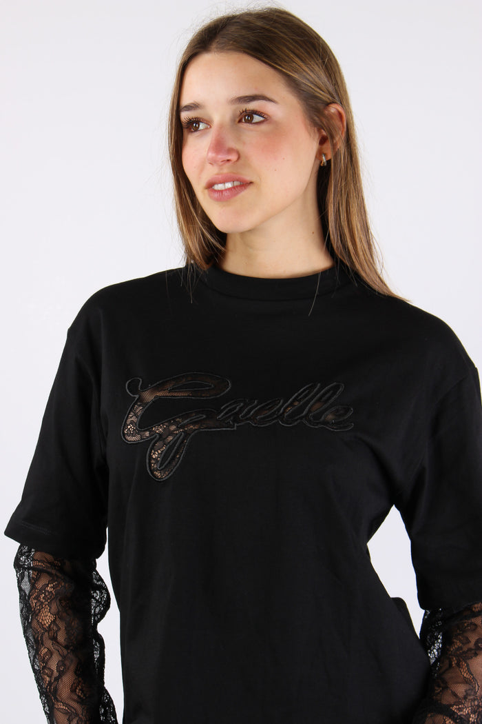 T-shirt Cotone Logo Pizzo Nero-9