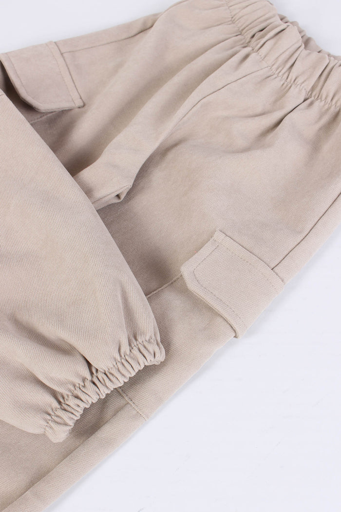 Pantalone Cargo Velluto Liscio Beige-4