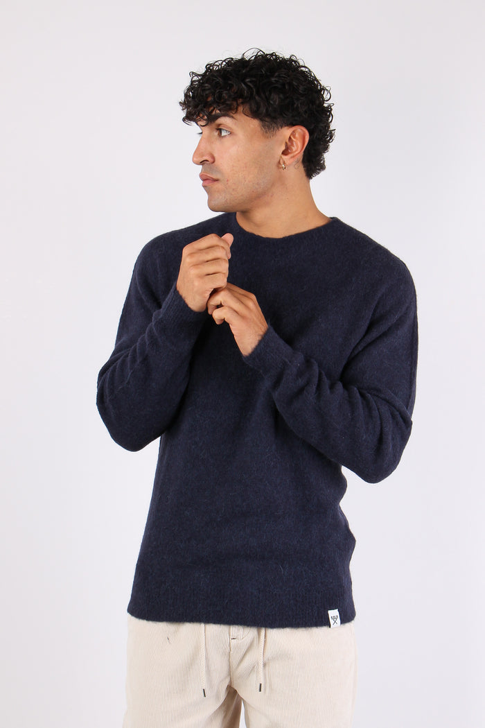 Maglia Girocollo Misto Alpaca Blu-2