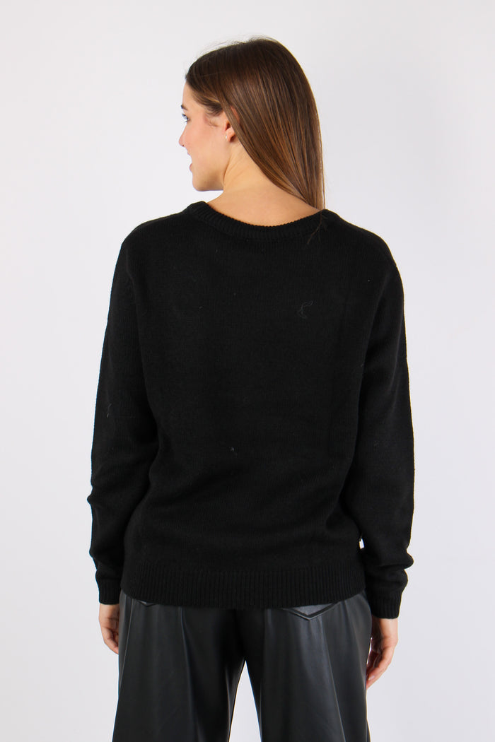 Maglia Aperture Davanti Strass Black-5