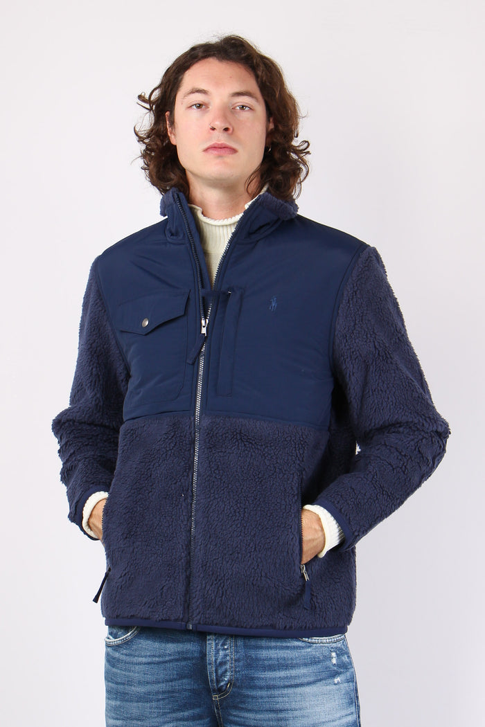 Felpa Full Zip Bimateriale Navy