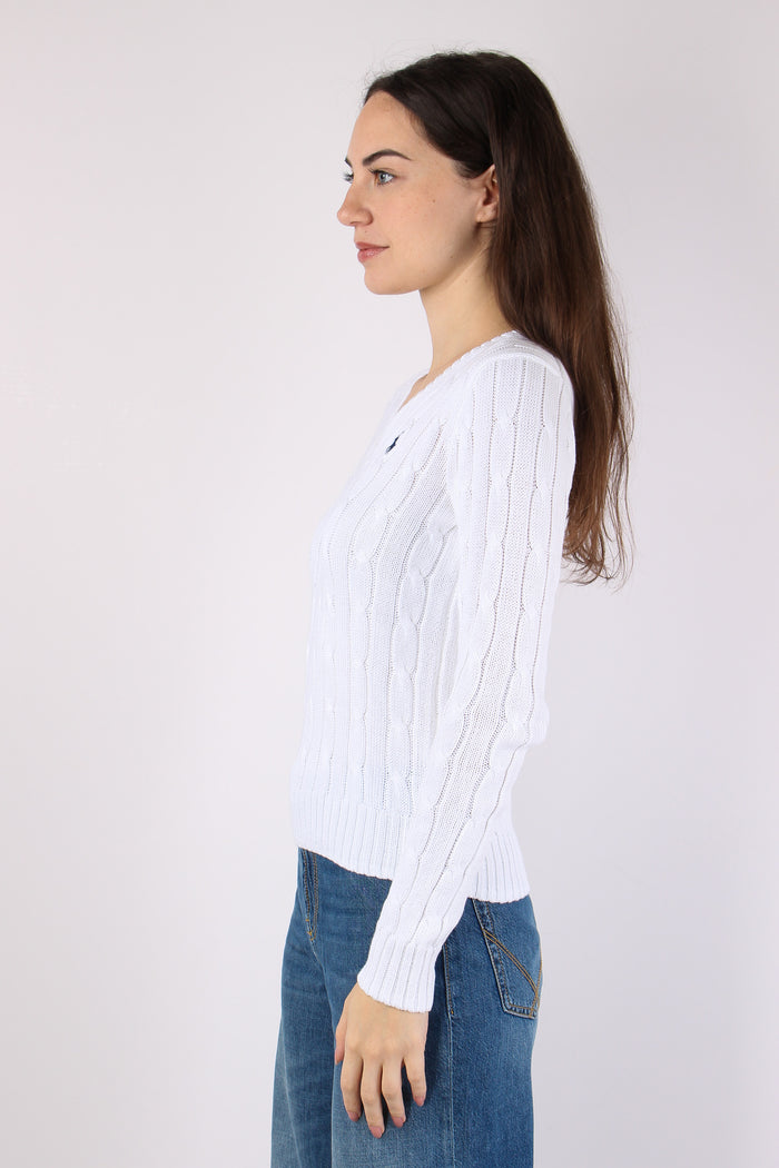 Pullover Trecce Scollo V White-7