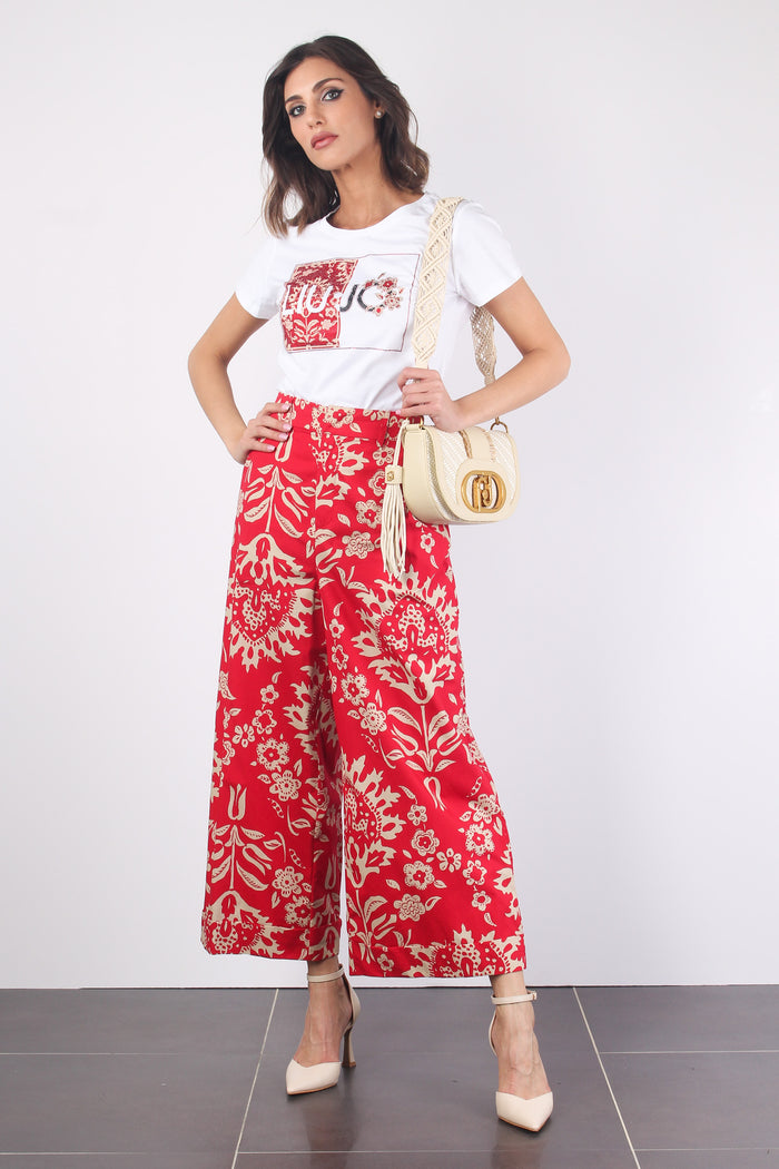 Pantalone Cropped Stampa Fiori Red Oriental-7