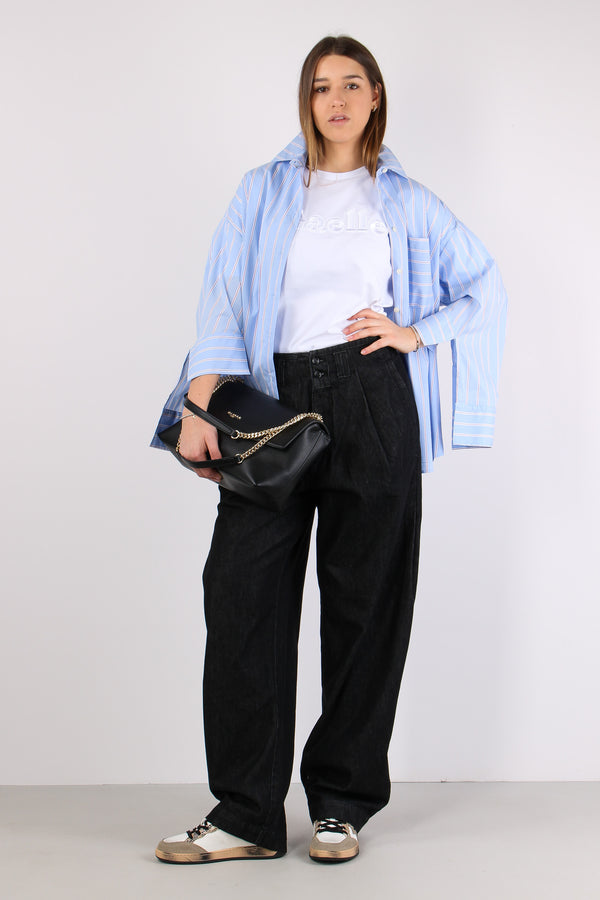 Camicia Riga Scritta Schiena Azzurro