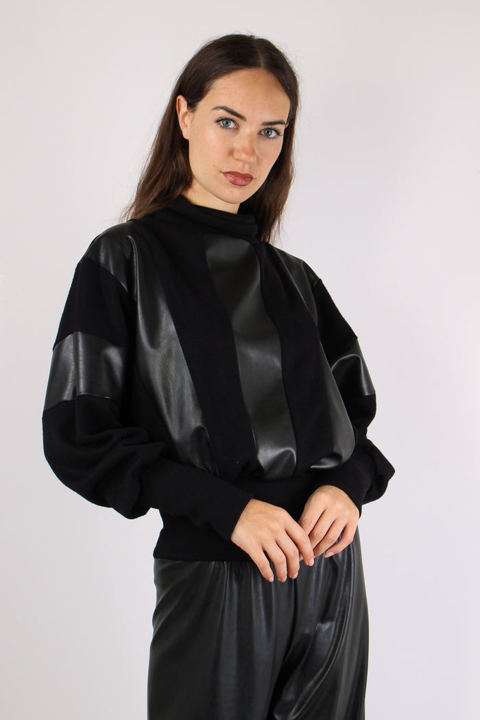 Maglia Inserto Ecopelle Nero-3