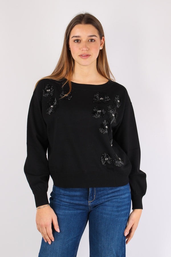 Maglia Manica Palloncino Stras Nero/flow-2