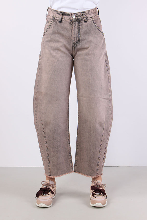 Jeans Barrel Sporcato Rosa-2