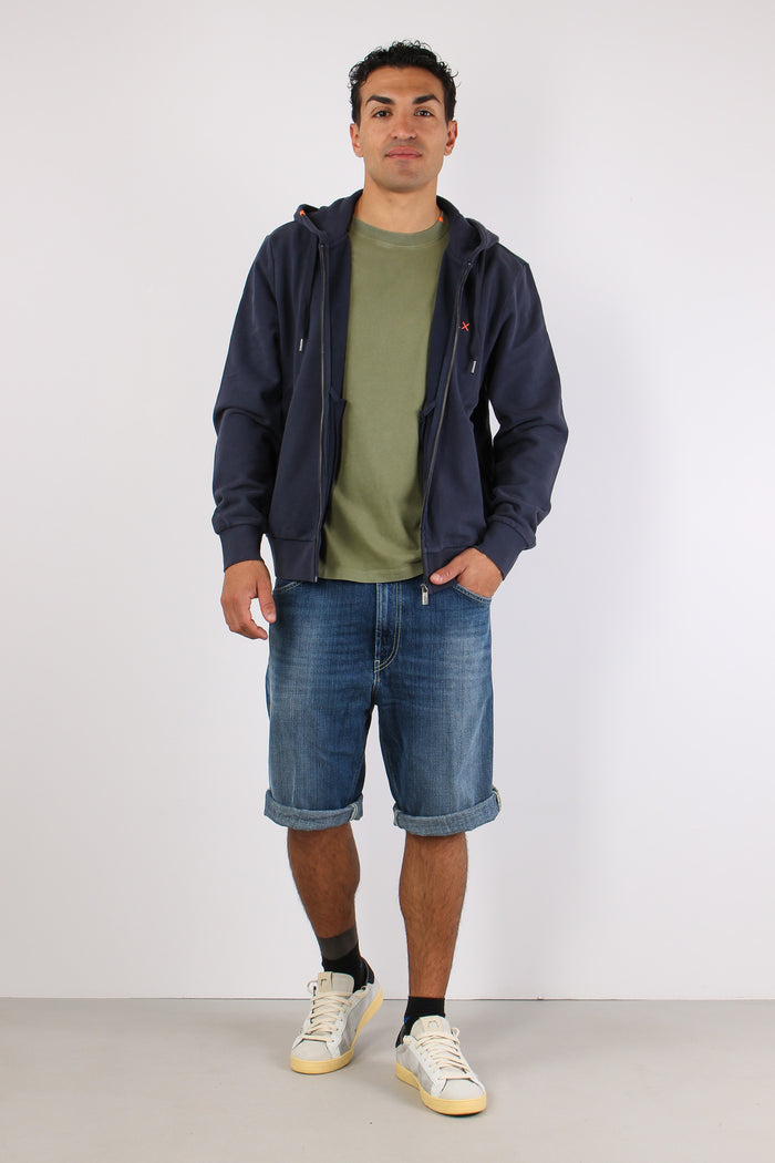 Felpa Zip Cappuccio Lavata Navy Blue-3