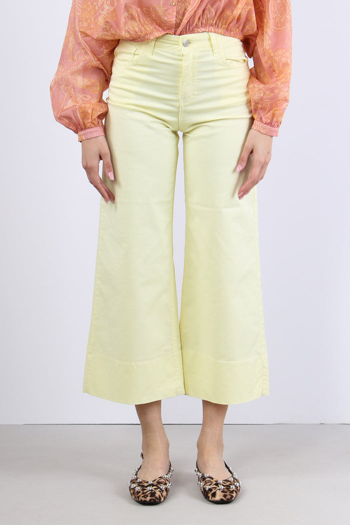 Pantalone Cropped Orlo Alto Giallo-2