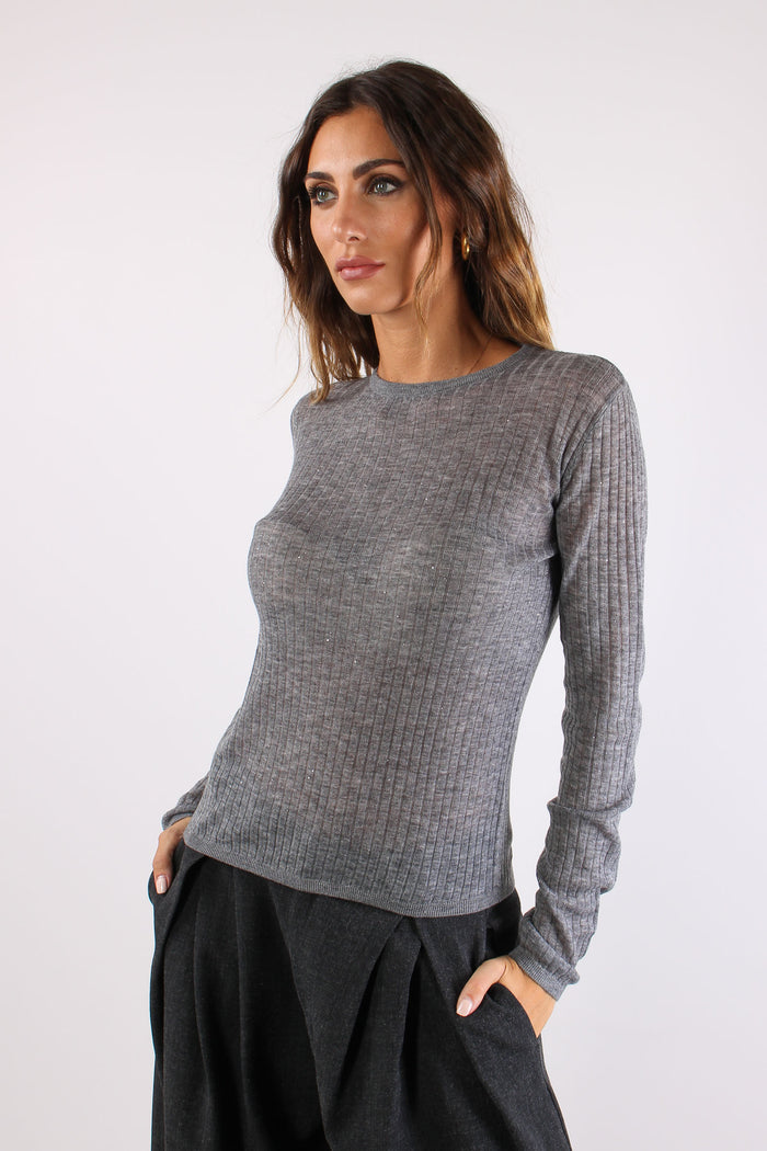 Maglia Girocollo Inserto Paill Grigio-5