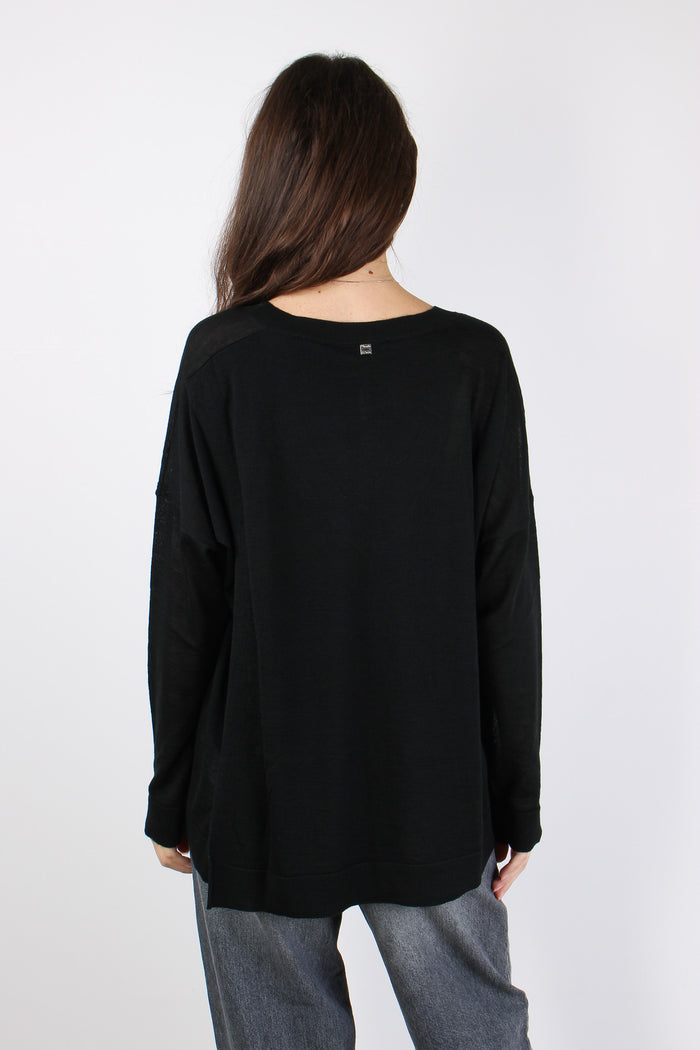 Maglia Misto Lana Scavo V Nero-6