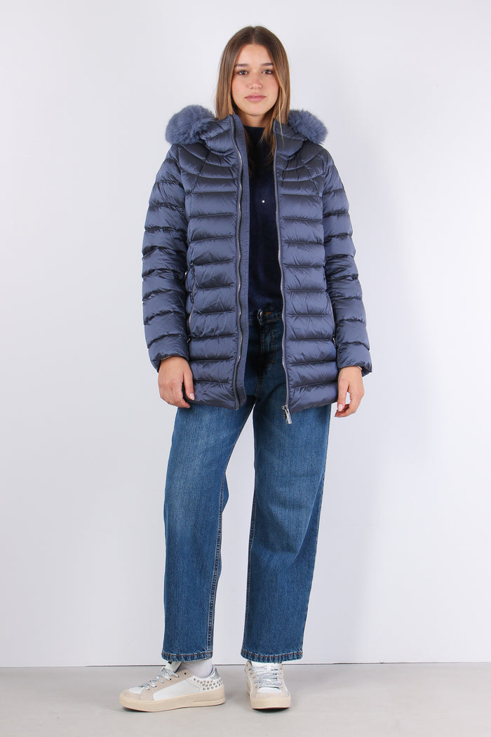 Piumino Svasato Ecopelliccia Dark Profondo-4