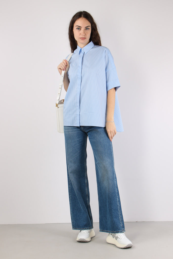 Camicia Over Svasata Riga Bianco/azzurro