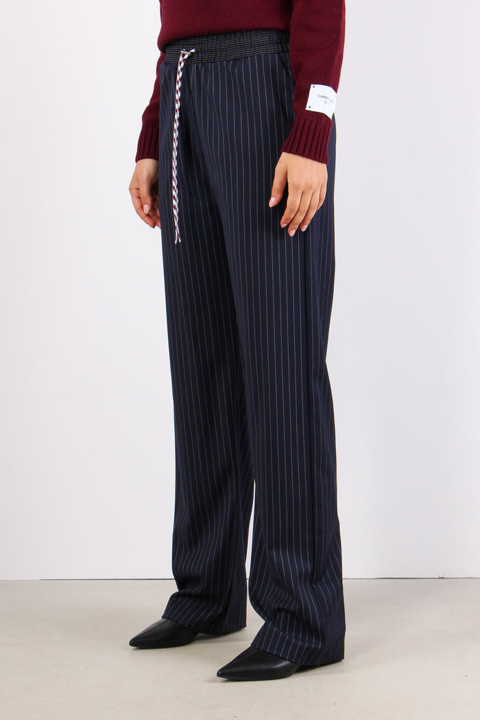 Pantalone Palazzo Gessato Blu Scuro-3