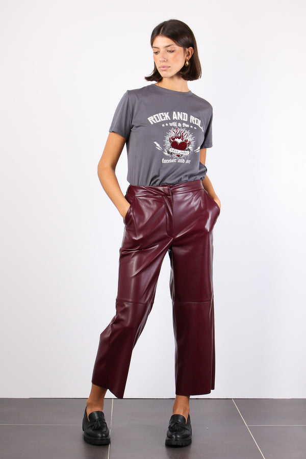 Pantalone Cropped Ecopelle Bordeaux