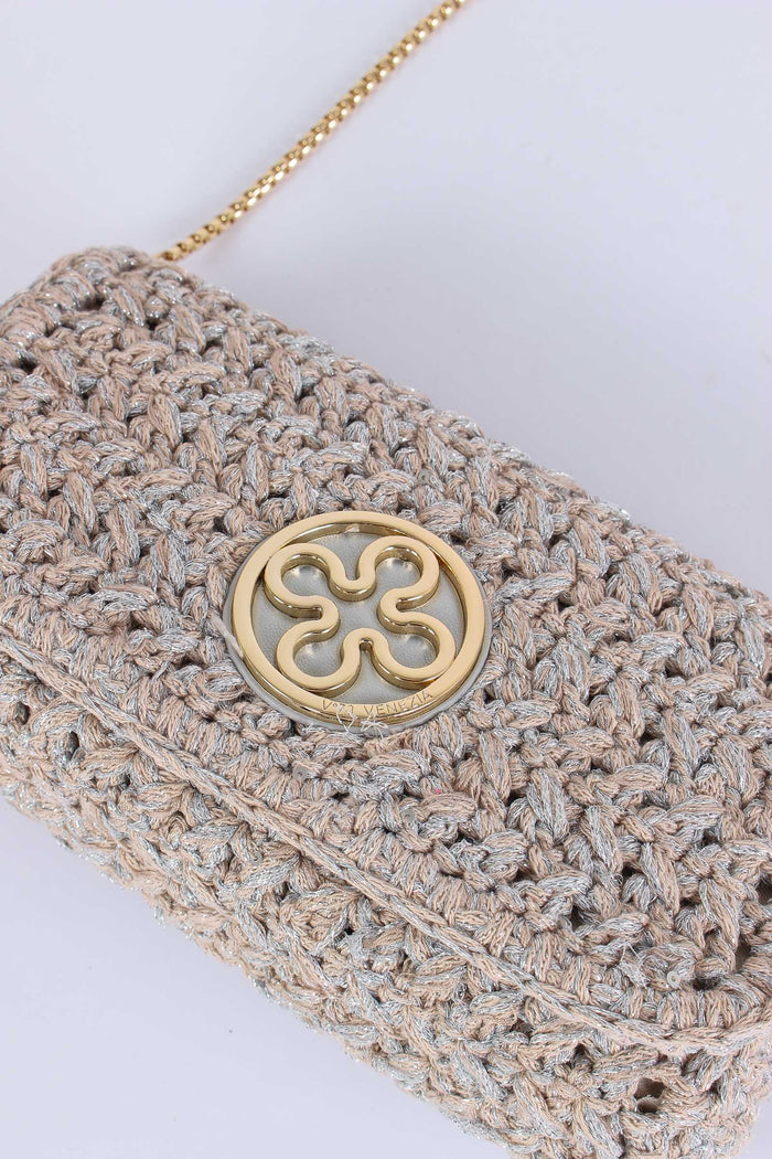 Greta Pochette Crochet Laminat Argento-4