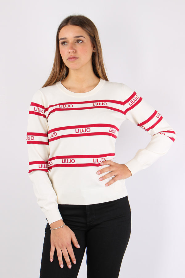 Maglia Ml Girocollo Riga Bianco/ciliegia-2