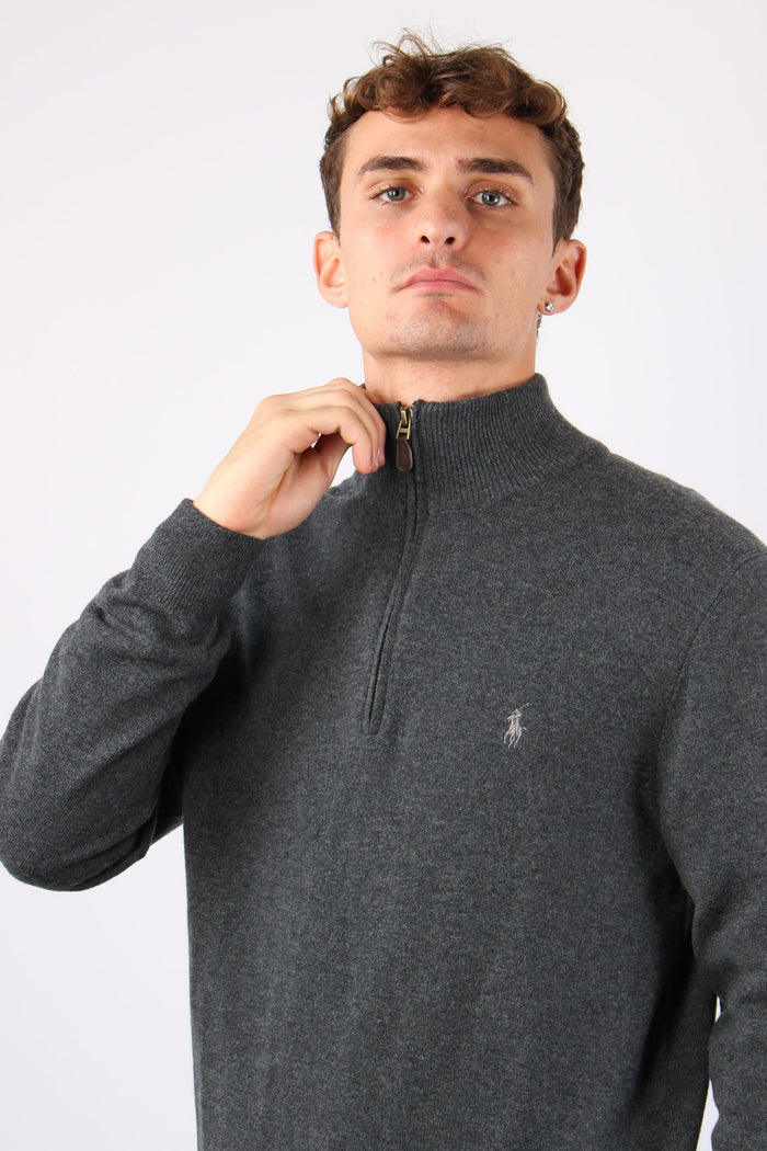 Pullover Mezza Zip Lana Dark Charcoal-6